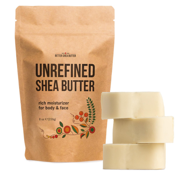 Raw Shea Butter – 100% Pure Unrefined African Shea Butter with Natural Smoky Scent | Deep Moisturizer for Dry Skin Hair & Scalp | DIY Body Butter Lip Balm & Soap Base (8 oz Block)