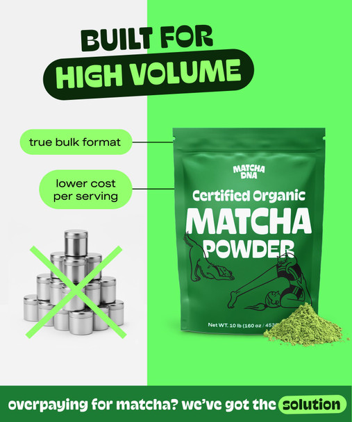MATCHA DNA Certified Organic Matcha Green Tea Powder (160 oz BAG)