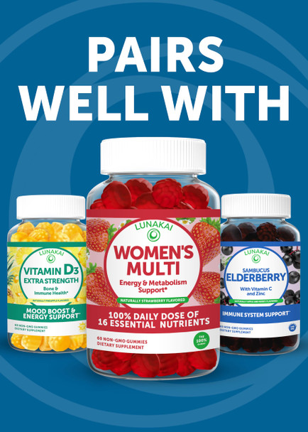 Lunakai USA Made Probiotic Gummies - 5 Billion CFUs Vegan Non-GMO Gluten-Free - Digestive & Immune Support for Women & Men - 60 Chewable Gummies