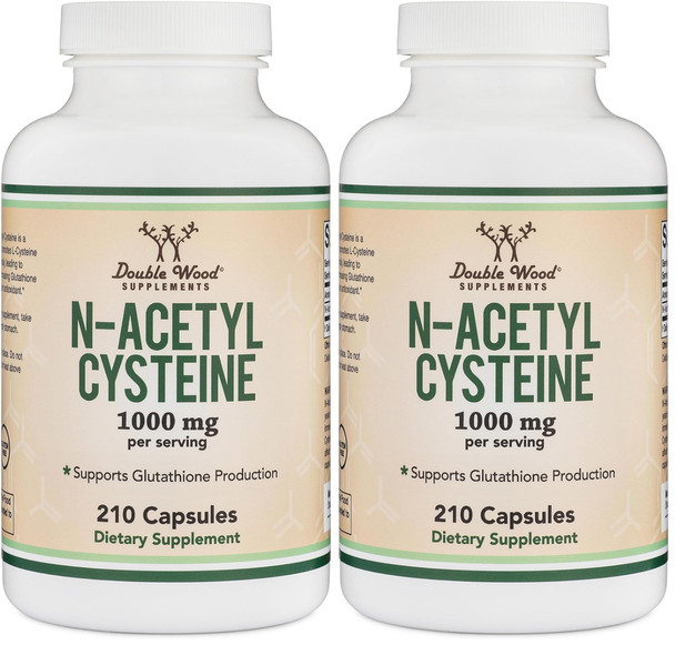NAC Supplement N-Acetyl Cysteine (1,000mg Per Serving 500mg Per Cap 210 Capsules) (Third Party Tested) with Odor Masking Technology to Boost Glutathione Levels by Double Wood (Pack of 2)