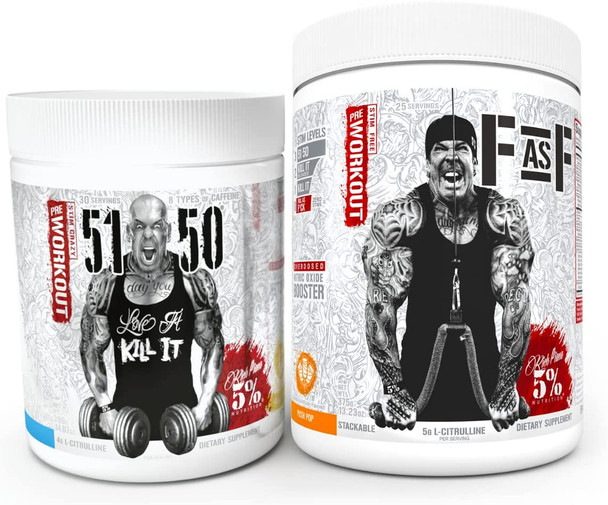 Rich Piana 5% Nutrition Bundle | 5150 High-Stim Pre-Workout (Rocket Pop) + FasF Stim-Free Nitric Oxide Booster Pre-Workout (Push Pop)