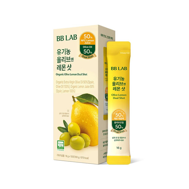 BB LAB Organic Olive & Lemon Dual Shot 50:50 Ratio Cold-Pressed Extra Virgin Olive Oil & NFC Lemon Juice 16g*10 Sticks