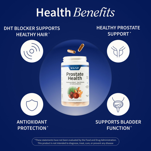 Snap Supplements Prostate Health Supplement with Nettle Root & Saw Palmetto for Men DHT Blocker - Helps Support Male Urinary Tract and Prostate for Mens Health 90 Vegetarian Capsules (30-Day Supply)