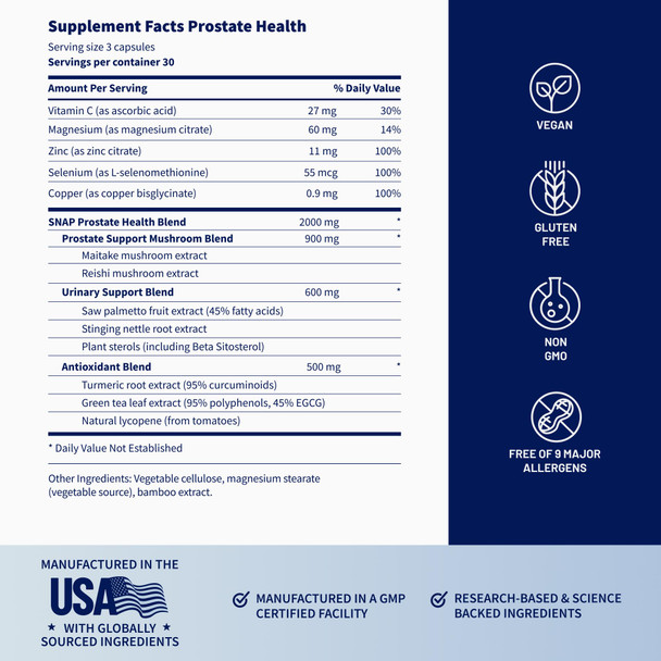Snap Supplements Prostate Health Supplement with Nettle Root & Saw Palmetto for Men DHT Blocker - Helps Support Male Urinary Tract and Prostate for Mens Health 90 Vegetarian Capsules (30-Day Supply)