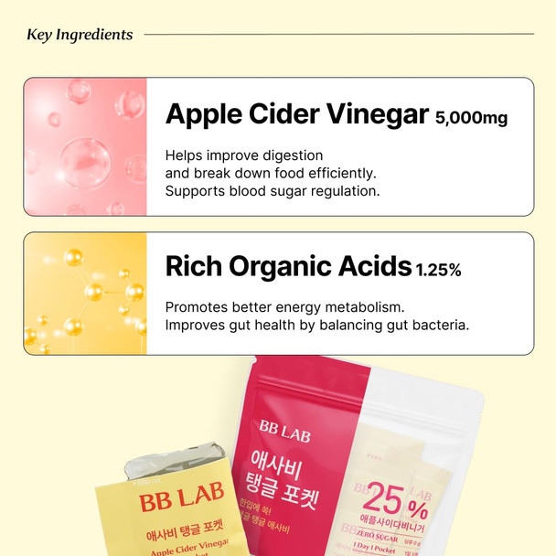 NUTRIONE BB LAB Apple Cider Vinegar Jelly – 5,000mg Per Pouch Zero Sugar 20g x 14 Packs Premium Korean Apple Cider Vinegar Convenient Delicious & Refreshing Apple Flavor