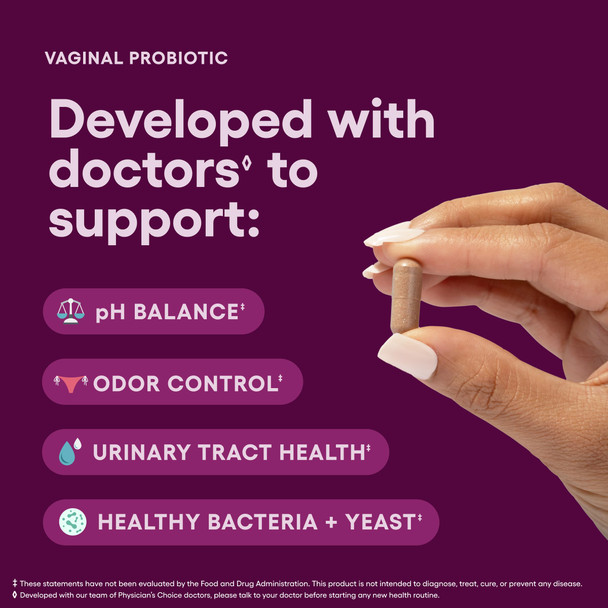 Physicians CHOICE Vaginal Probiotics for Women - pH Balance Odor Control Yeast Balance Vaginal Flora & Feminine Health - 6B CFU with Organic Prebiotics and Cranberry Extract - 30 CT