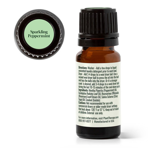Plant Therapy Home Sparkling Peppermint Laundry Essential Oil Blend 10 mL (1/3 oz) 100% Pure & Undiluted Fresh Minty Scent for Washer & Dryer Natural Laundry Scent Booster