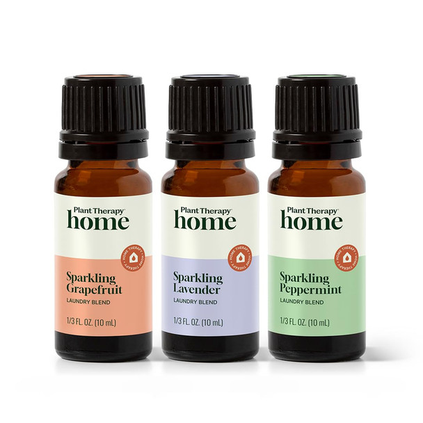 Plant Therapy Home Sparkling Laundry Essential Oil Blends Set of 3 Peppermint Grapefruit & Lavender Pure Undiluted Wash Fragrance and Scent Enhancer