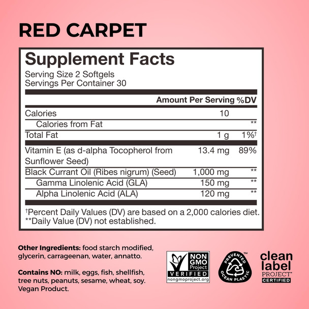 HUM Red Carpet Skin & Hair Vitamins for Women with Omega 3 Fatty Acids Vitamin E and Black Currant Seed Oil Supplement for Skin Health & Healthy Hair Follicles Support 60 Count