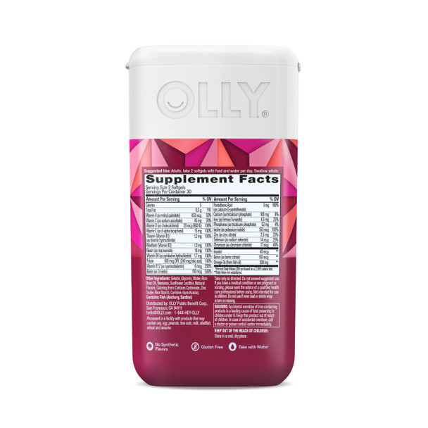 OLLY Ultra Strength Womens Multi Softgels Overall Health and Immune Support Omega-3s Iron Vitamins A D C E B12 Daily Multivitamin 30 Day Supply - 60 Count