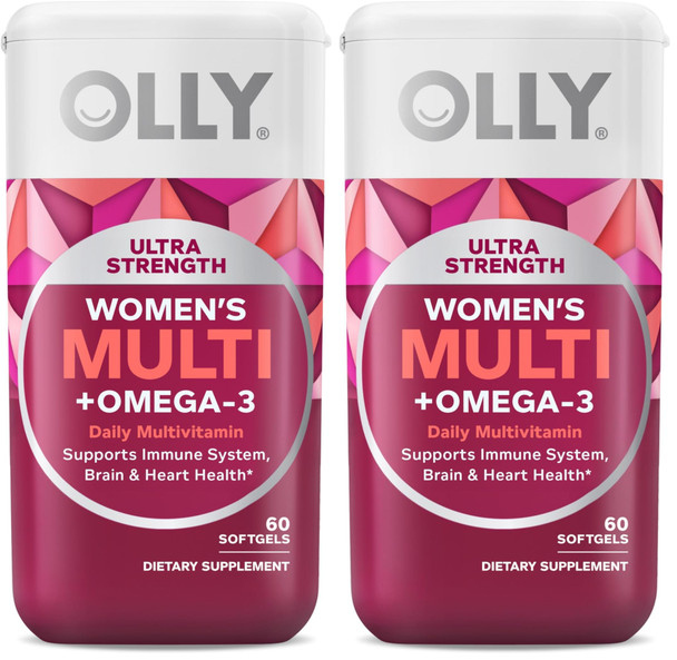OLLY Ultra Womens Multi Softgels,Overall Health and Immune SupportOmega-3sIronVitamins ADCEB12Daily Multivitamin30 Day Supply -60 Count (Pack of 2)