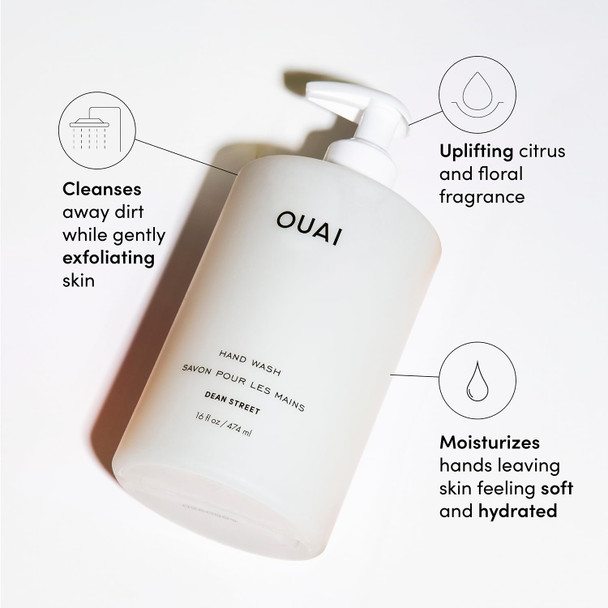 OUAI Hand Wash Dean Street - Liquid Hand Soap with Jojoba Avocado & Rose Hip Oil for Replenished Skin - Gentle Exfoliating Kitchen & Bathroom Soap (16 Fl Oz)