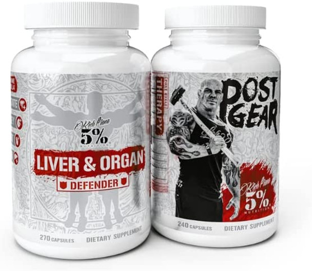 Rich Piana 5% Nutrition Double Stack | Liver & Organ Defender + Post Gear Pct | Liver, Kidney, & Heart Support + Post Cycle Therapy Supplement For Men - Estrogen Blocker, Muscle Builder