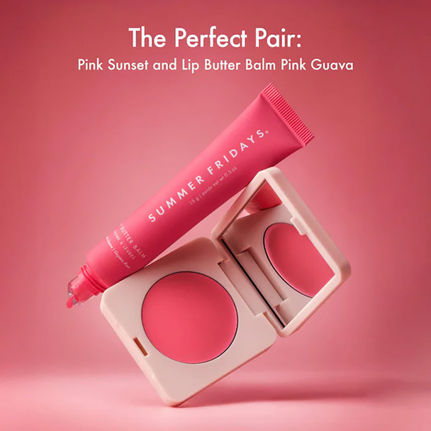 Summer Fridays Blush Butter Balm - Skincare-Infused Hydrating Cream Blush with Hyaluronic Acid Ceramides & Shea Butter for a Dewy Flush of Color - Cheek and Lip Tint - Pink Sunset (0.14 Oz)