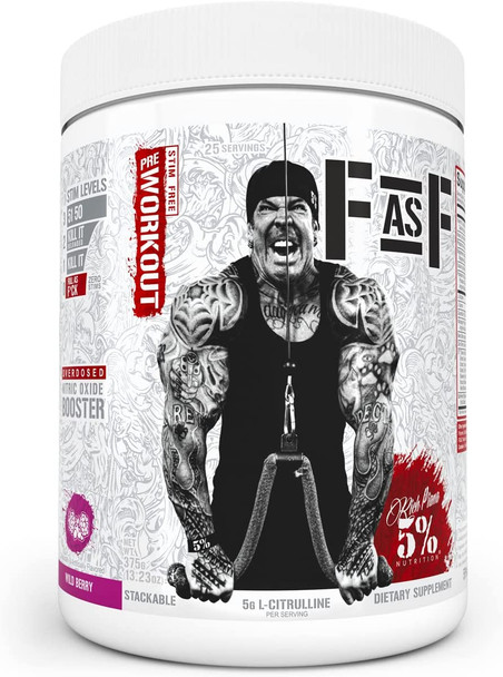 Rich Piana 5% Nutrition FasF Overdosed Nitric Oxide Booster, Stim-Free Pump Pre-Workout | Massive Pumps, Strength Gains & Endurance | L-Citrulline, Nitrosigine, Danshen | 13.23 oz (Wildberry)