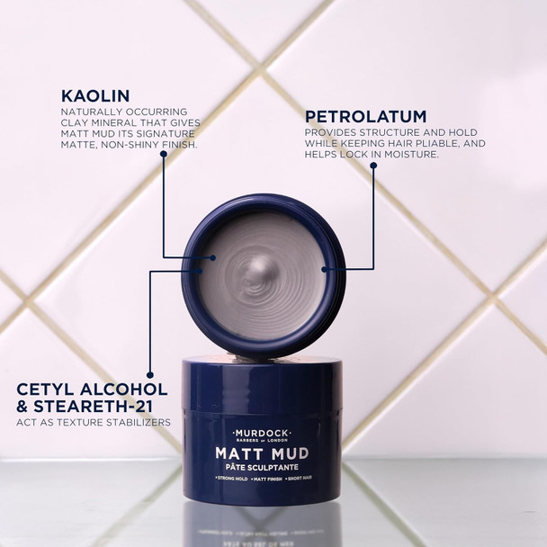Murdock London Matt Mud | Non-Shine Shaping Clay | Vegan with Kaolin & Vitamin E | Made in England | 1.7 oz