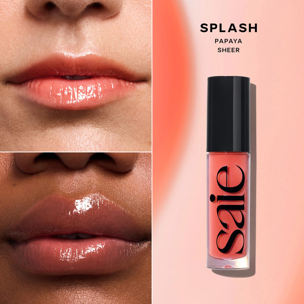 Saie Glossybounce - Hydrating Lip Gloss and Tinted Lip Oil Hybrid with Hyaluronic Acid & Jojoba Oil for Non-Sticky Ultra-Shiny Plump & Soft Lips - Everyday Makeup Essential - Splash (.17 oz)