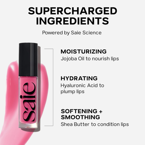 Saie Glossybounce - Hydrating Lip Gloss and Tinted Lip Oil Hybrid with Hyaluronic Acid & Jojoba Oil for Non-Sticky Ultra-Shiny Plump & Soft Lips - Everyday Makeup Essential - Play (.17 oz)
