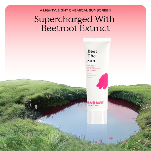 KraveBeauty Beet The Sun Lightweight Sunscreen SPF 40 PA+++ 2 Pack Broad Spectrum Facial Sunscreen with Beet Root Extract & Hyaluronic Acid Daily SPF Lotion for Face Fragrance Free 2 x 50 mL