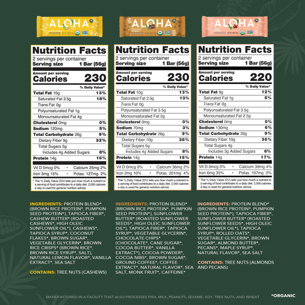 ALOHA Organic Plant Based Protein Bars - Sampler Pack 2nd Edition - 12 Bars Vegan Low Sugar Gluten-Free Paleo Low Carb Non-GMO No Stevia No Erythritol