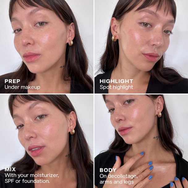 Saie Glowy Super Gel - Hydrating Makeup Primer and Illuminating Glow Serum Enriched with Vitamin C and Squalane Oil - All-Over Liquid Highlighter Makeup for Instant Glass Skin - Sunglow (1 oz)