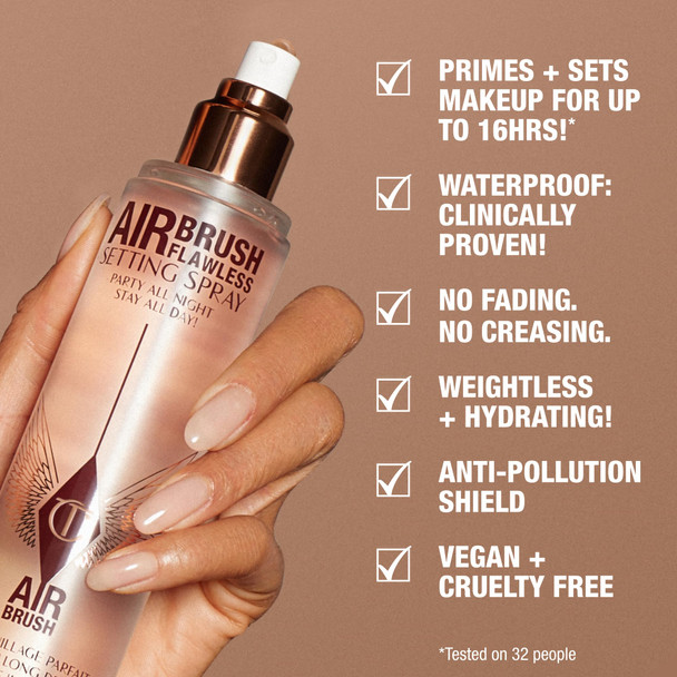 Charlotte Tilbury Airbrush Flawless Setting Spray - Ultra-Fine Hydrating Mist to Prime & Set Face Makeup For Up to 16Hr - Soothes Blurs Pores & Calms Skin