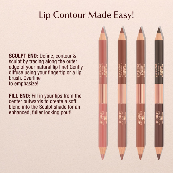 Charlotte Tilbury Lip Cheat Contour Duo - Dual-Sided Lip Liner Pencil to Sculpt & Fill for an Easy Contour Effect - Helps Prevent Lipstick Feathering
