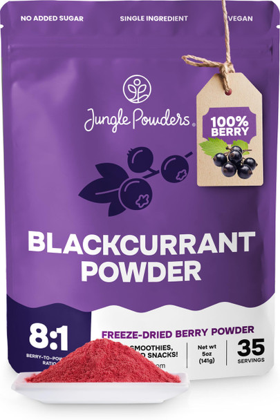 Jungle Powders Black Currant Powder 5 Ounce Bag Natural Freeze Dried Black Currants for Recovery Dehydrated Fruit Rich In Anthocyanins and Polyphenols Blackcurrant Extract for Smoothies Tea Baking  35 Servings