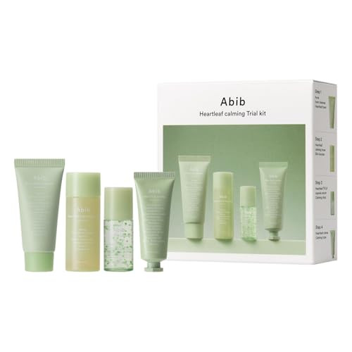 Abib Heartleaf Calming Trial Kit (Heartleaf Foam 1.01 Fl Oz Calming Toner 1.01 Fl Oz Teca Capsule Serum 0.50 Cream 0.67 Fl Oz)