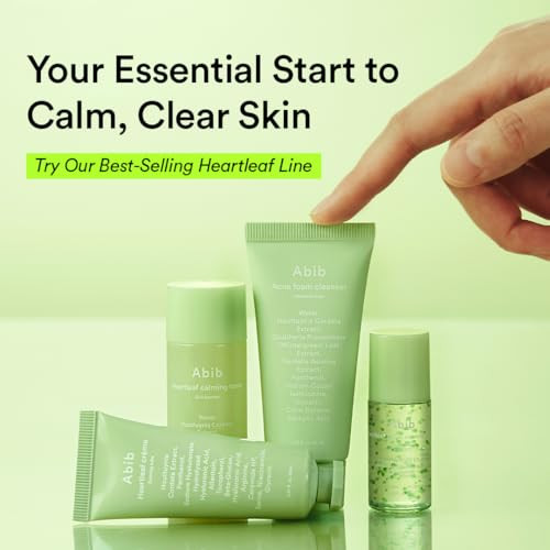 Abib Heartleaf Calming Trial Kit (Heartleaf Foam 1.01 Fl Oz Calming Toner 1.01 Fl Oz Teca Capsule Serum 0.50 Cream 0.67 Fl Oz)