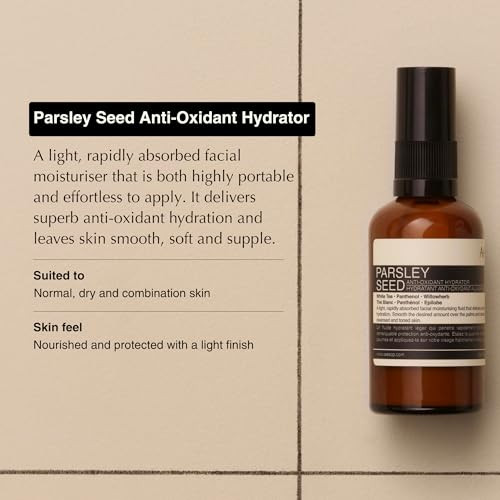 Aesop Parsley Seed Anti-Oxidant Moisturizer Lightweight Fast-Absorbing Face Moisturizer For Normal Dry & Combination Skin Hydrating Cream With White Tea Aloe & Willowherb | 60 Ml / 2.1 Oz