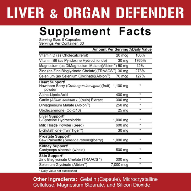 Rich Piana 5% Nutrition Liver & Organ Defender | On Cycle Support for Heart, Liver, Prostate, Kidney, & Skin | L-Cysteine HCl, Milk Thistle, Saw Palmetto, Hawthorn Berry | 270 Pills (30 Servings)