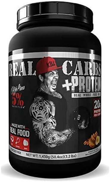 Rich Piana 5% Nutrition Real Carbs + Protein | Clean Mass Gainer Protein Powder | Real Food Carbohydrate Fuel for Pre Workout / Post-Workout Recovery Meal | 50.4 oz, 22 Srvgs (Chocolate)