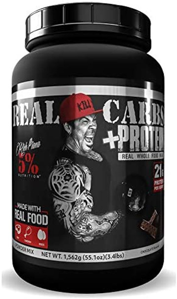 Rich Piana 5% Nutrition Real Carbs + Protein | Clean Mass Gainer Protein Powder | Real Food Carbohydrate Fuel for Pre Workout / Post-Workout Recovery Meal | 50.4 oz, 22 Srvgs (Chocolate)