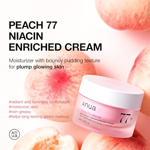 Anua Peach Niacinamide Cream Hydrating Face Moisturizer With Collagen Vitamin B12 Ceramide & Panthenol Barrier Repair For Dry Skin Glowing Skin Korean Skincare 1.69 Fl.Oz