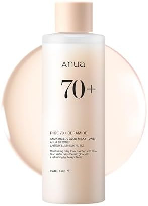 Anua Rice 70 Glow Milky Toner & Dewy Skin Hydrating & Barrier Care Rice Water Niacinamide Ceramides All Skin Types Fragrance-Free Non Comedogenic Korean Skincare 8.45 Fl.Oz