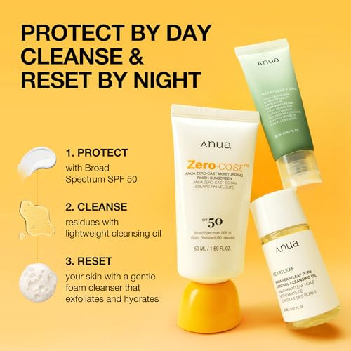 Anua Sun-Ready Travel Kit Zero-Cast Sunscreen & Cleansing Oil & Face Wash. Korean Sunscreen With Mini Size Double Cleansing Routine Korean Skincare Set