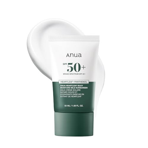 Anua Heartleaf Silky Moisture Mild Sunscreen Broad Spectrum Spf 50+ With Moisturizing Formula Lightweight Korean Sunscreen Natural Finish Vegan Korean Skin Care 50Ml / 1.69 Fl. Oz