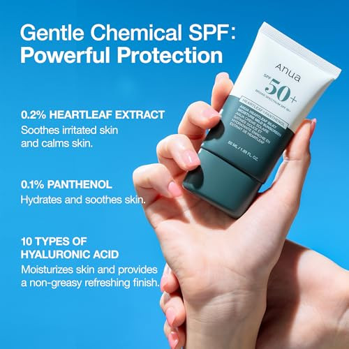 Anua Heartleaf Silky Moisture Mild Sunscreen Broad Spectrum Spf 50+ With Moisturizing Formula Lightweight Korean Sunscreen Natural Finish Vegan Korean Skin Care 50Ml / 1.69 Fl. Oz