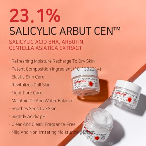 Aplb Salicylic Acid Bha Arbutin Facial Cream | Salicylic Arbut Cen 23.1% 1.86 Fl.Oz/Korean Skincare Deep Hydration Acne & Pore Care Revitalize For Gentle And Improve Skin Texture