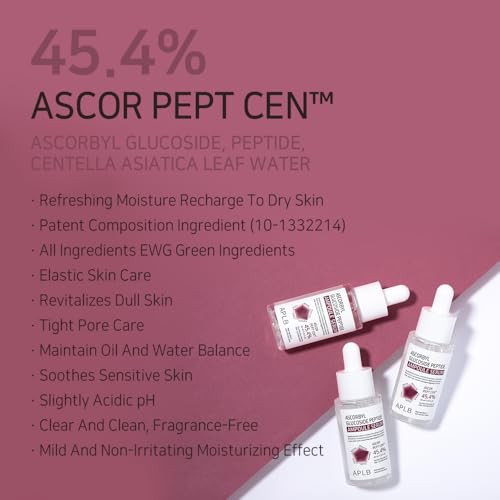 Aplb Ascorbyl Glucoside Peptide Ampoule Serum | Ascor Pept Cen 45.4% 1.35 Fl.Oz/Korean Skincare Wrinkle Care Elasticity Care Improve Skin Texture Helps With Skin Discoloration