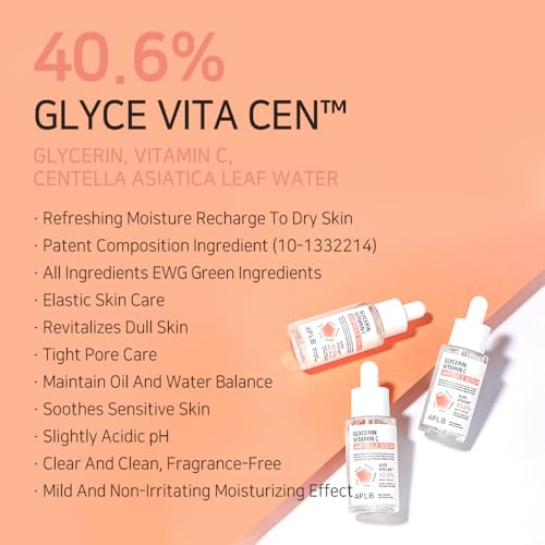 Aplb Glycerin Vitamin C Ampoule Serum | Glyce Vita Cen 40.6% 1.35 Fl.Oz/Korean Skincare Soothing Moisture Retention Elasticity Care Revitalize For Gentle And Improve Skin Texture
