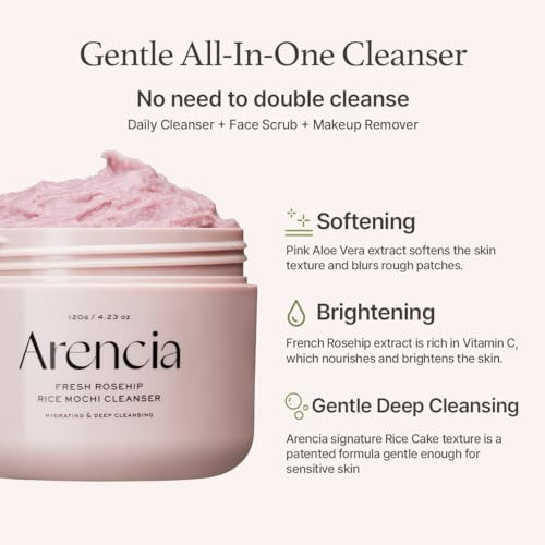 Arencia Red Collagen Jello Skin Trio - Poreless Skin Routine [Rosehip Rice Mochi Cleanser + Overnight Glow Mask Serum + Red Smoothie Serum]