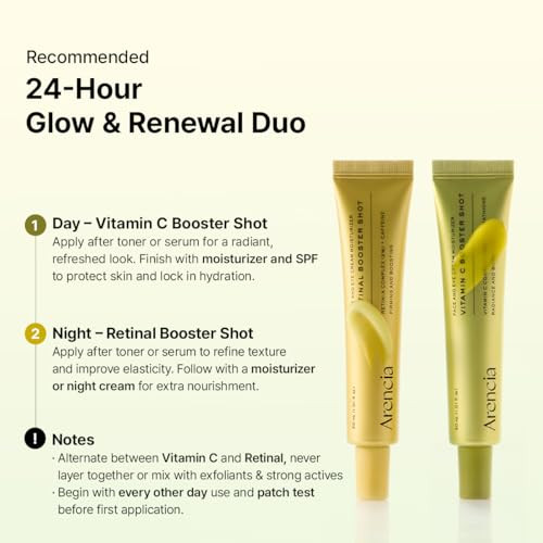 Arencia Vitamin C And Retinal Booster Shot Duo - For Dark-Spot Care And Tightening Fine Lines Pore Wrinkles - Set