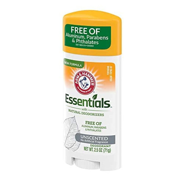 Arm & Hammer Essentials Deodorant- Unscented- Solid Oval- Made With Natural Deodorizers- Free From Aluminum Parabens & Phthalates 2.5 Oz