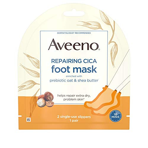 Aveeno Repairing Cica Foot Mask With Prebiotic Oat And Shea Butter Moisturizing Foot Mask For Extra Dry Skin 2 Single-Use Slippers 1 Ea