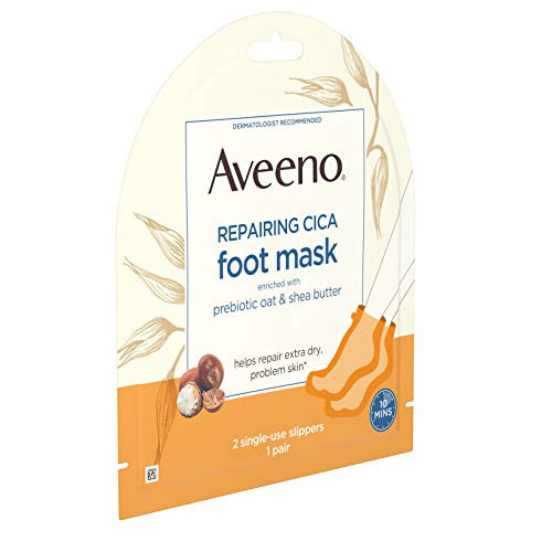 Aveeno Repairing Cica Foot Mask With Prebiotic Oat And Shea Butter Moisturizing Foot Mask For Extra Dry Skin 2 Single-Use Slippers 1 Ea