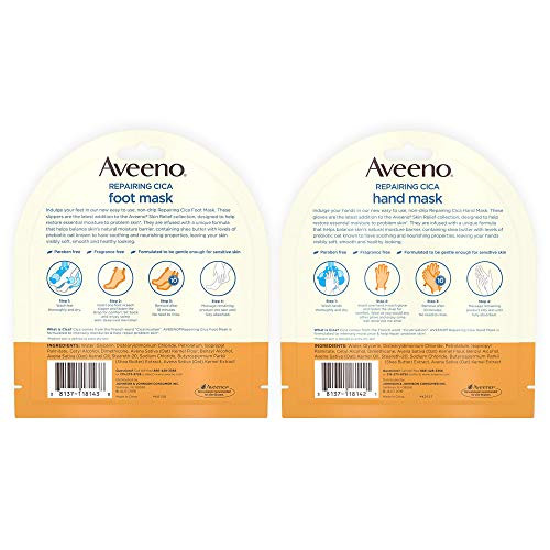 Aveeno Repairing Cica Foot Mask & Hand Mask With Prebiotic Oat And Shea Butter For Extra Dry Skin 1 Ea