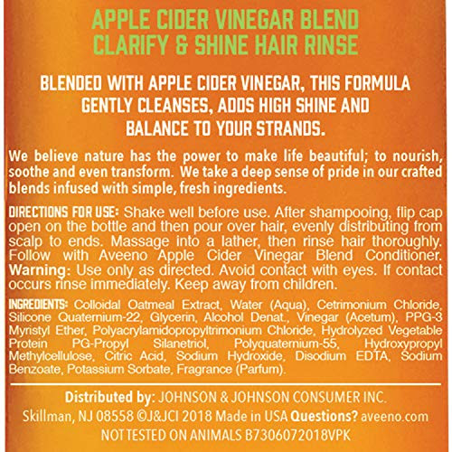 Aveeno Apple Cider Vinegar Clarifying In-Shower Rinse For Balanced Shiny Hair - Sulfate-Free Ph-Balancing Treatment For Oily Or Dull Hair Paraben & Dye-Free 6.8 Fl Oz