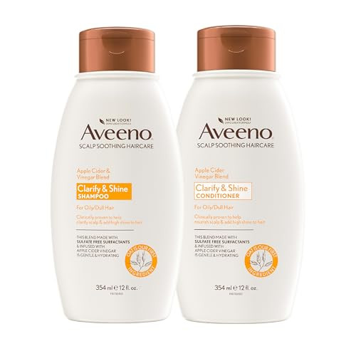 Aveeno Apple Cider Vinegar Shampoo + Conditioner Set Hair Care Bundle For Balance & High Shine Daily Clarifying & Soothing Scalp Shampoo & Conditioner For Oily & Dull Hair Two Pack 2 X 12 Fl. Oz